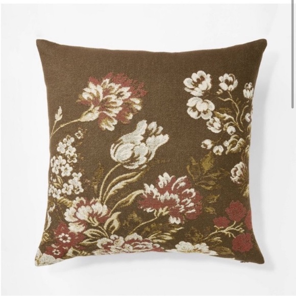 Studio McGee Floral Jaquard 20” x 20”Accent Pillow - Brown and Cream - Picture 1 of 8